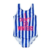 One-Piece Swimsuits Toddler Girl Bathing Suit Seaside Pool Blue Vertical Stripe Letter Print Swimwear Sleeveless Holiday Swimsuit Sets